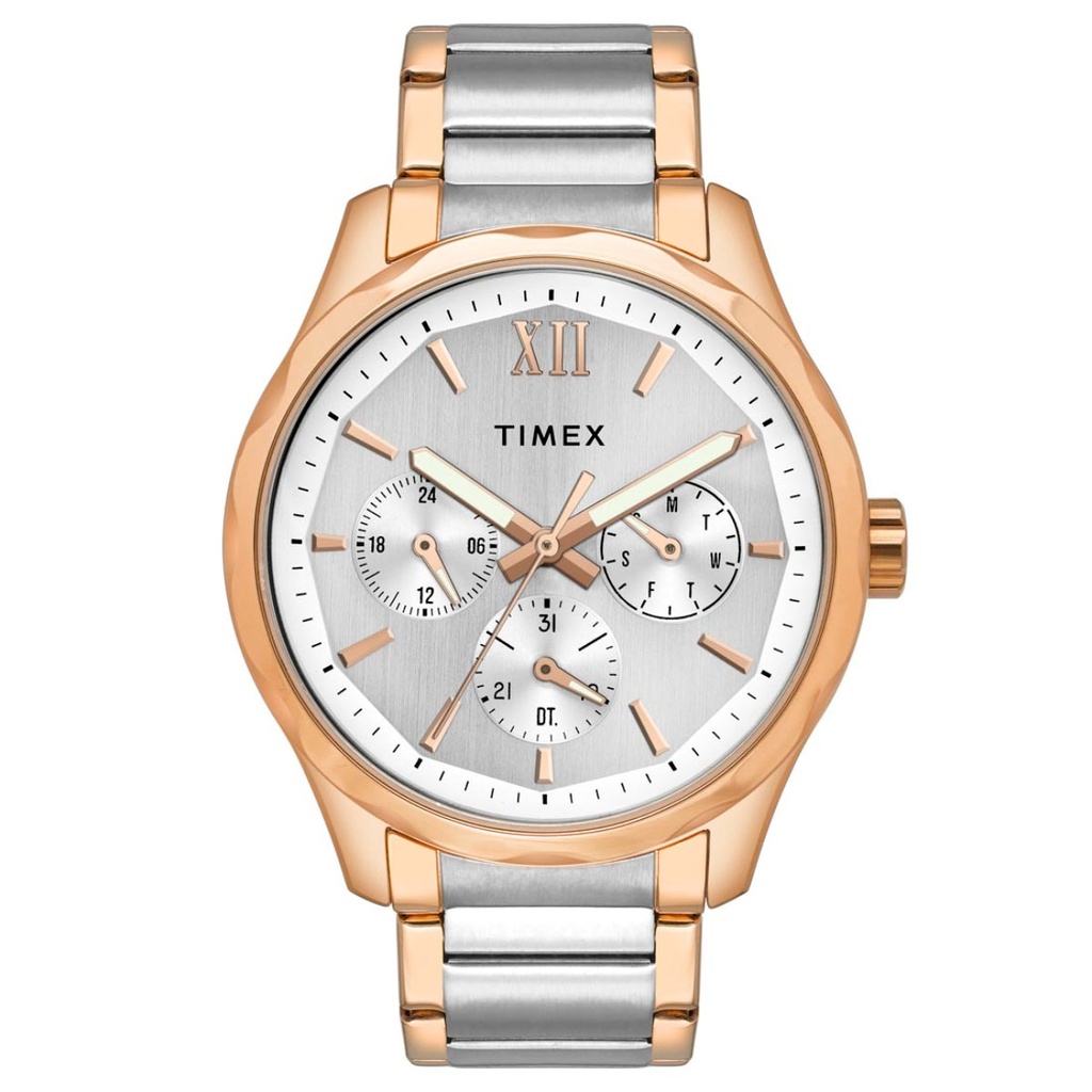 [TW0TG7618] Timex Men Multifunction Silver Round Brass Dial Watch- TW0TG7618