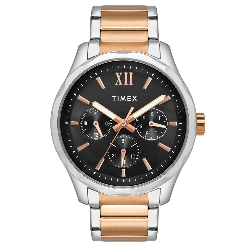 [TW0TG7617] Timex Men Multifunction Black  Round Brass Dial Watch- TW0TG7617