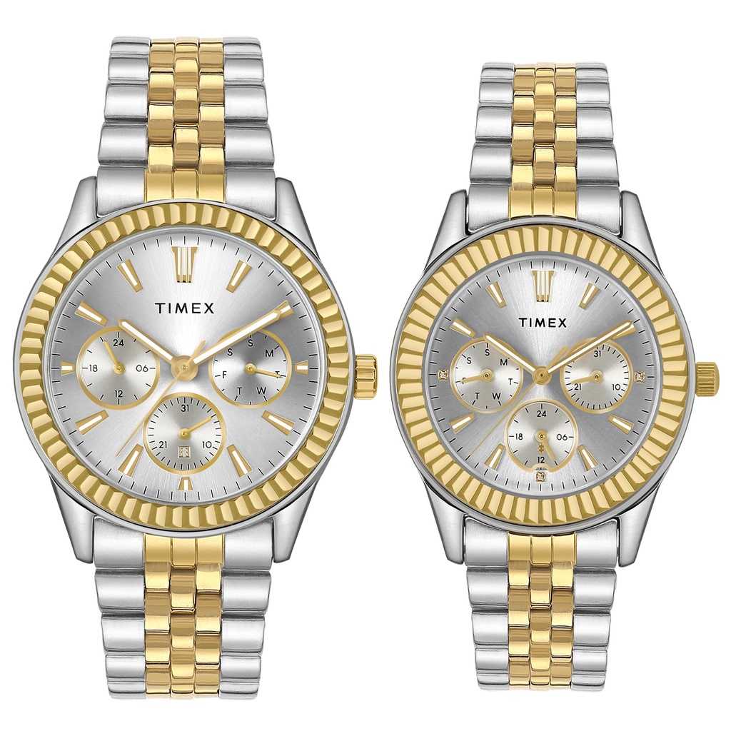 [TW0PRE001] TIMEX Unisex Silver Round Dial Analog Pair Watch - TW0PRE001