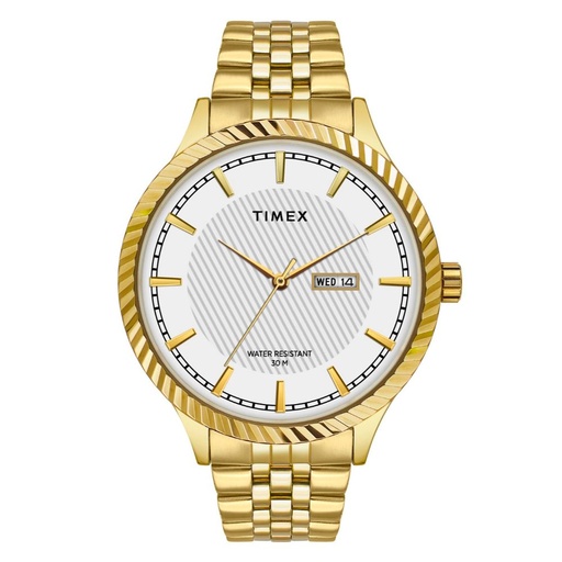 [TW0TG7501] Timex Classics Men's White Dial Round Case Day Date Function Watch -TW0TG7501