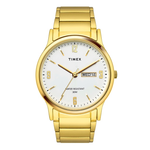[TW000R435] Timex Classics Men's White Dial Round Case Day Date Function Watch -TW000R435