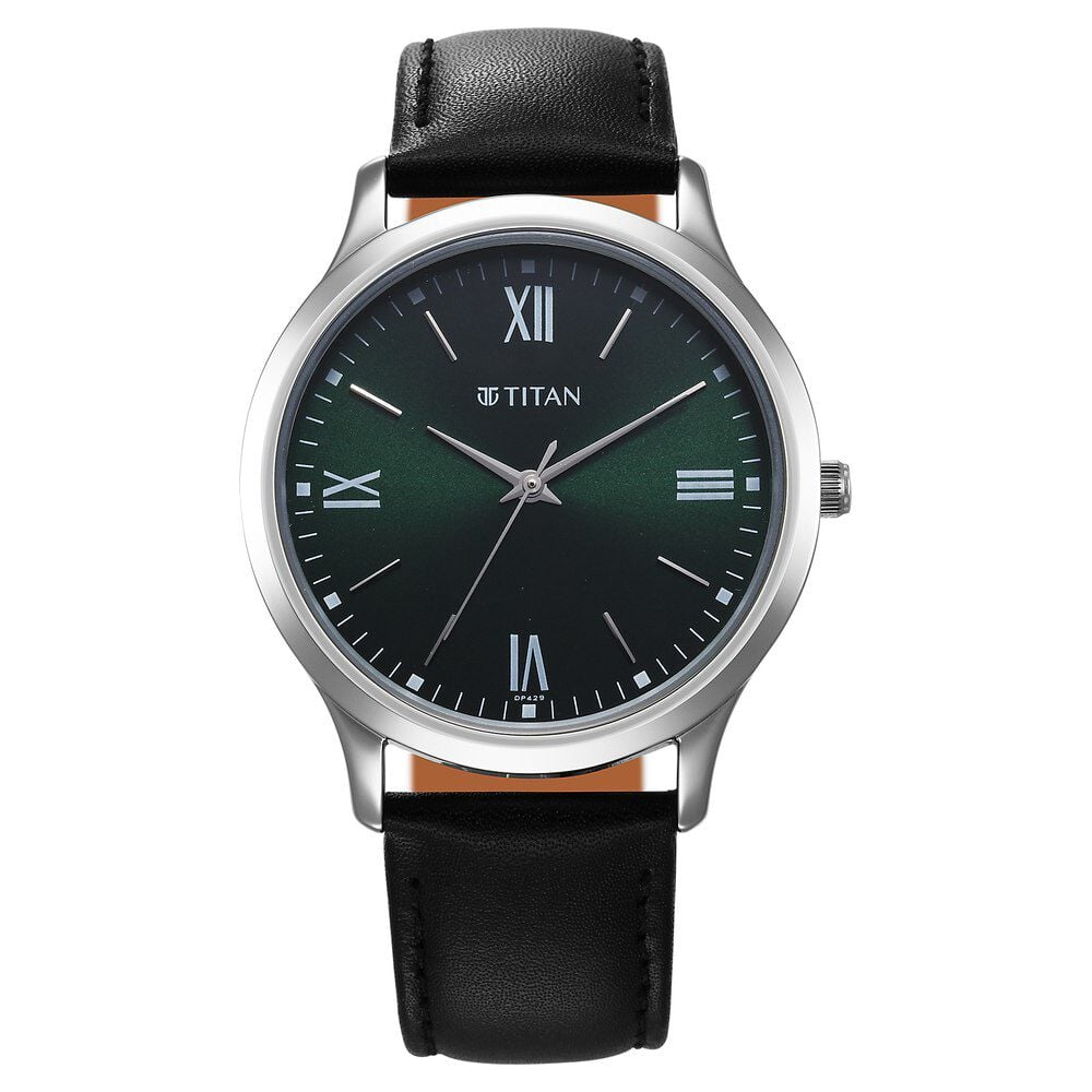 [1825sl16] Titan Karishma Quartz Analog Green Dial Leather Strap Watch for Men