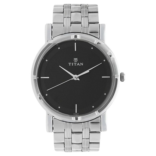 [1639sm02] Titan Men's Elegance Watch: Black Dial with Sleek Link Strap