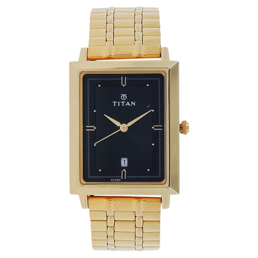 [1715ym03] Titan Quartz Analog with Date Black Dial Stainless Steel Strap Watch for Men