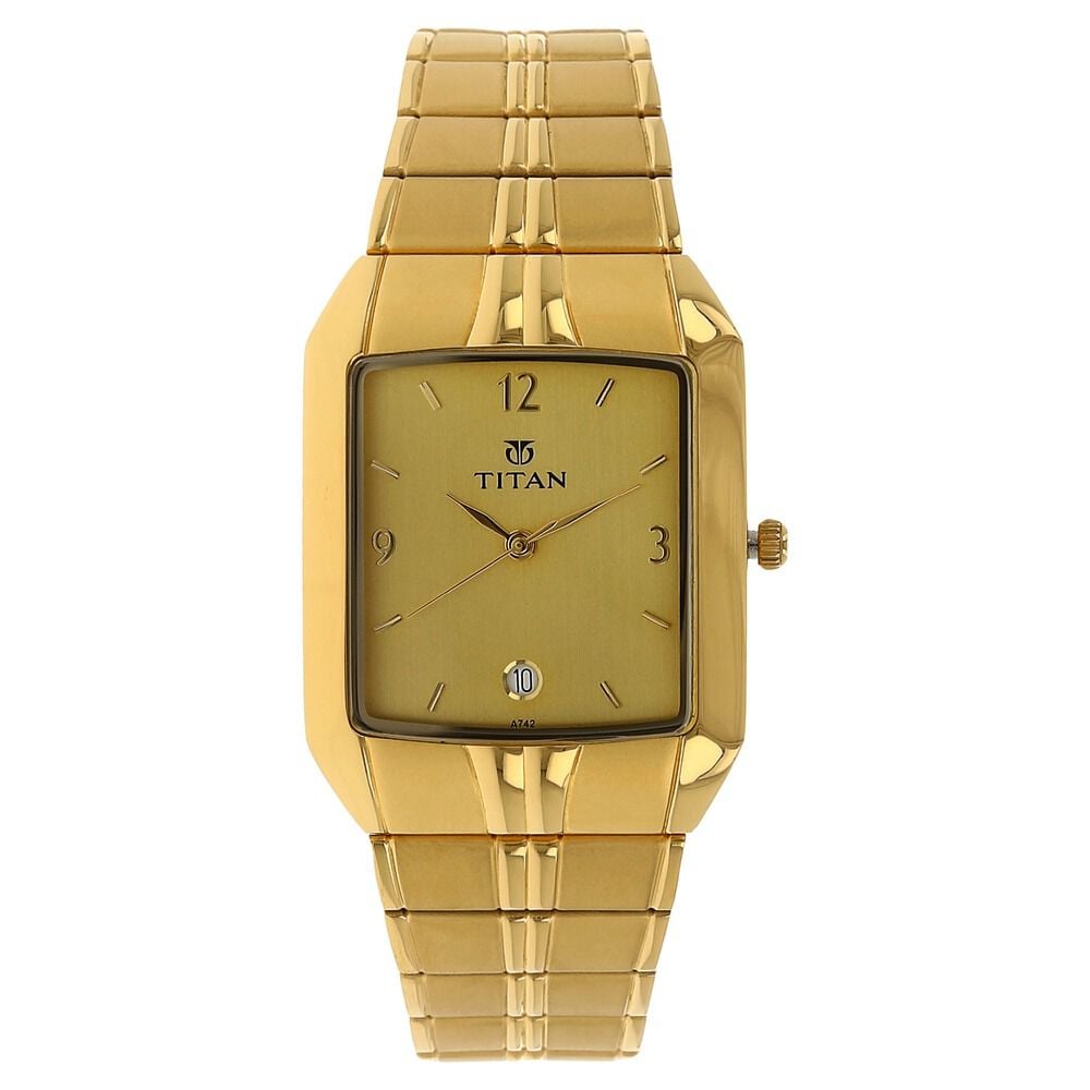 [9264ym02] Titan Analog with Date Golden Dial Metal Strap watch for Men