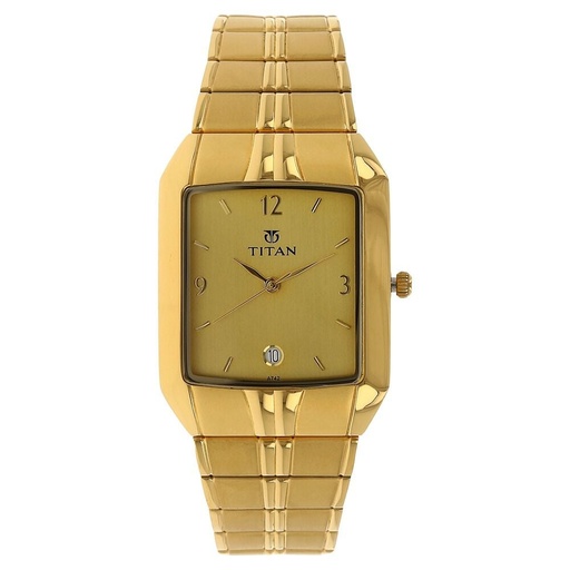 [9264ym02] Titan Analog with Date Golden Dial Metal Strap watch for Men