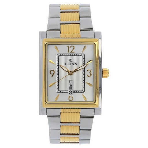 [90024bm03] Titan Quartz Analog with Day and Date Silver Dial Stainless Steel Strap Watch for Men