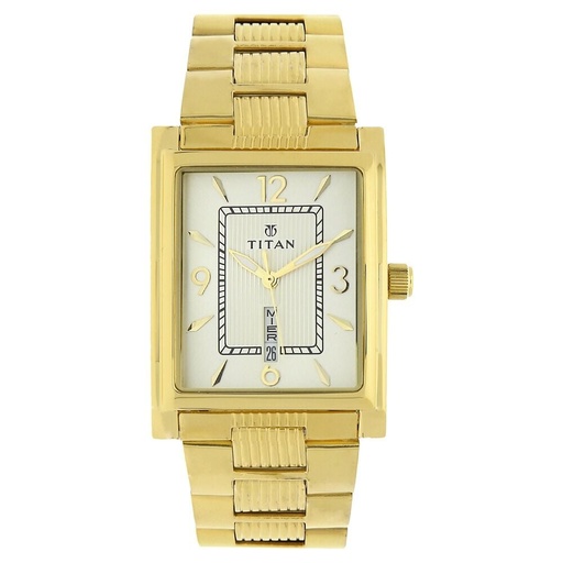 [90024ym07] Titan Champagne Dial Analog with Day and Date Stainless Steel Strap Watch for Men