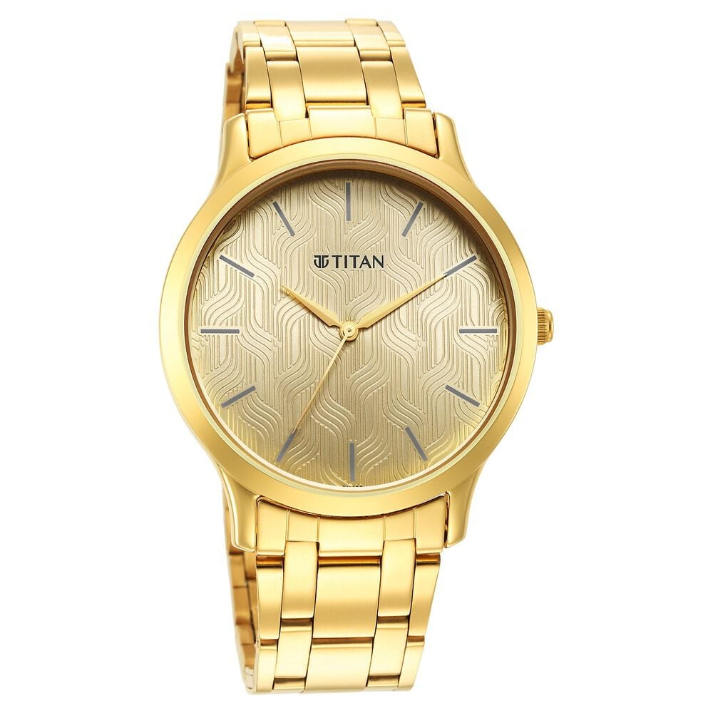 [1825ym03] Titan Karishma Quartz Analog Champagne Round Dial Golden Stainless Steel Strap Watch For Men