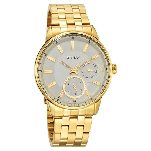 [9441ym02] Titan Regalia Opulent White Dial Analog Stainless Steel Strap Watch for Men