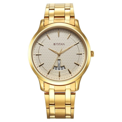 [1825ym12] Titan Karishma Quartz Analog Champagne Dial Stainless Steel Strap Watch for Men