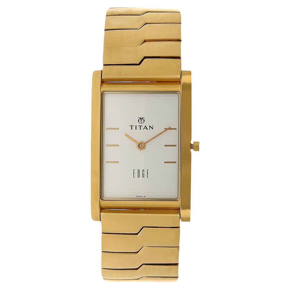 [1043ym01] Titan Edge Quartz Analog Silver Dial Golden Stainless Steel Strap Watch For Men