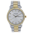 Titan Quartz Analog with Day and Date Silver Dial Two Toned Stainless Steel Strap Watch For Men