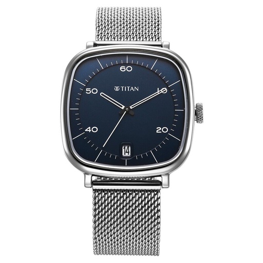 [1885sm02] Titan Neo Curve Quartz Analog with Date Blue Dial Stainless Steel Strap Watch For Men