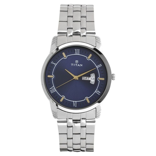 [1774sm01] Titan Analog with Day and Date Blue Dial Stainless Steel Strap watch for Men