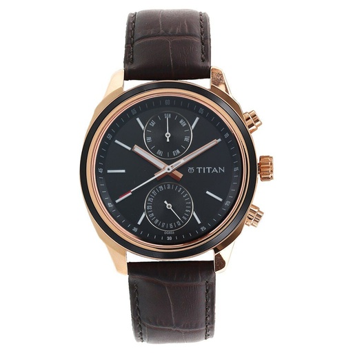 [1733kl03] Titan Quartz Multifunction Blue Dial Leather Strap Watch for Men
