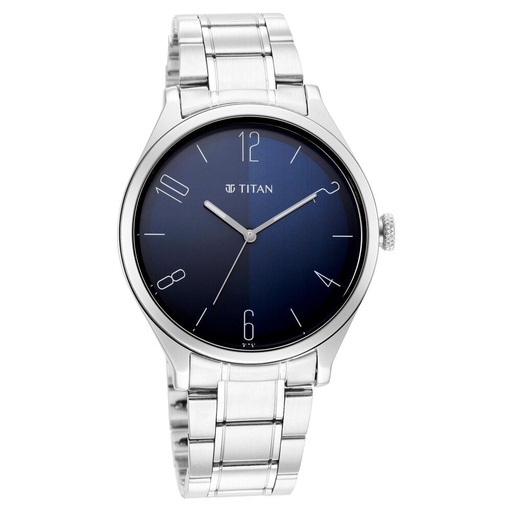 [1865sm01] Titan Quartz Analog Blue Dial Stainless Steel Strap Watch for Men