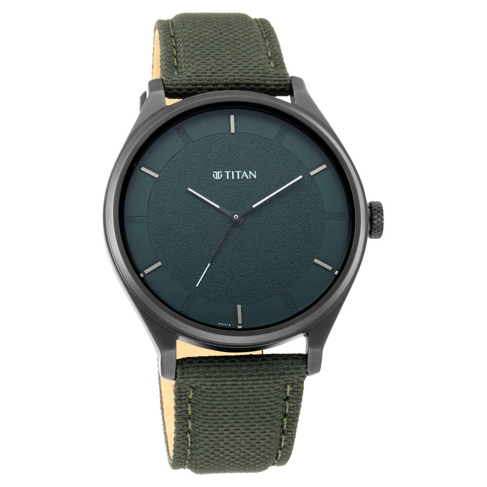 [1802nl02] Titan Workwear Green Dial Analog Leather Strap Watch for Men