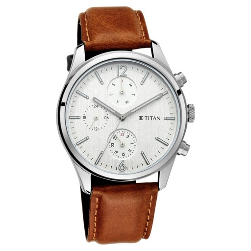 [1805sl04] Titan Men's Metropolitan Charm: Men's Multifunctional Black Watch with Leather Strap