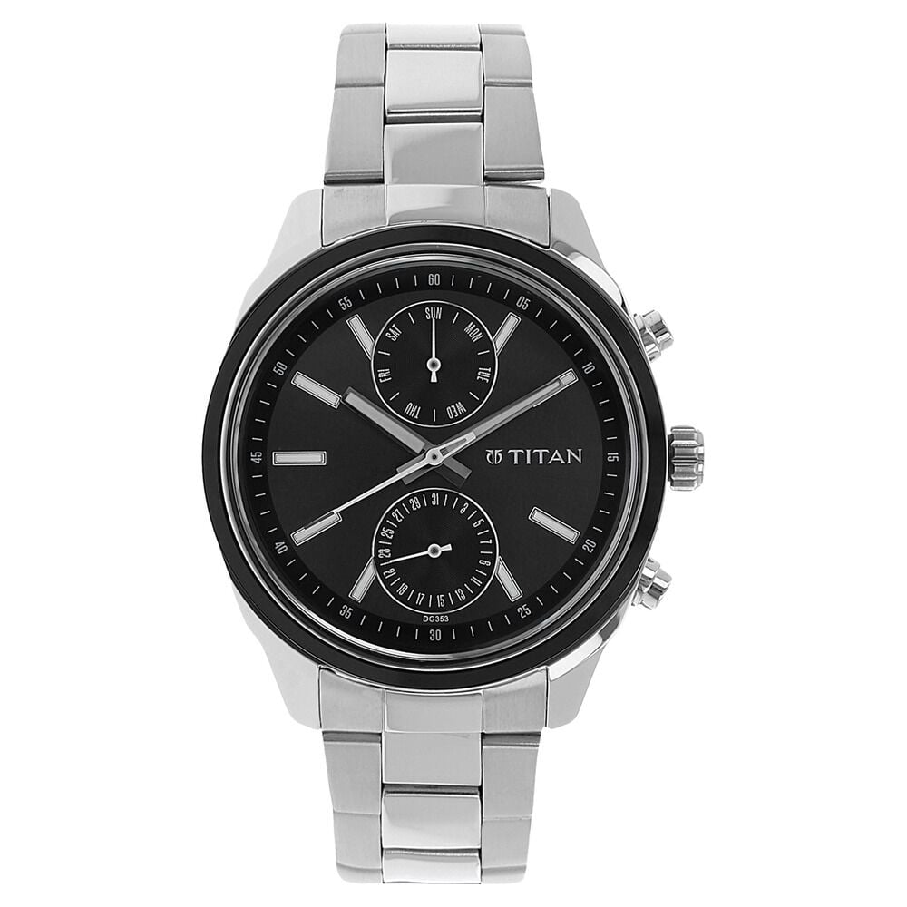 [1733km01] Titan Men's Metropolitan Luxe: Multifunction dark grey Dial with Two-Tone Stainless Steel Bracelet Watch