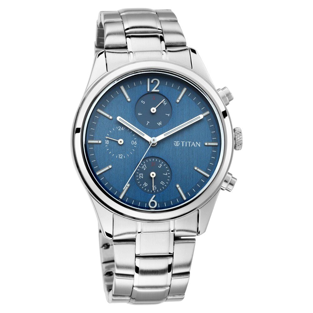 [1805sm03] Titan Men's Metropolitan Charm: Men's Multifunctional Blue Watch with Metallic Accents