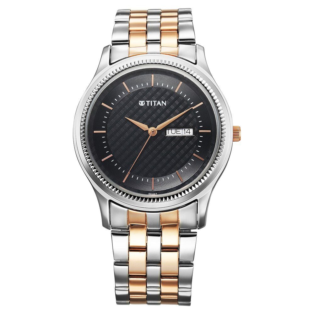 [1824km02] Titan Karishma Quartz Analog with Day and Date Blue Dial Stainless Steel Strap Watch For Men