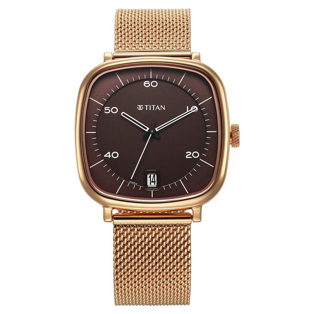 [1885wm01] Titan Neo Curve Quartz Analog with Date Brown Dial Stainless Steel Strap Watch For Men