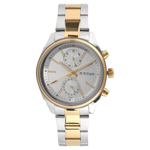 [1733bm01] Titan Men's Metropolitan Luxe: Multifunction Silver Dial with Two-Tone Stainless Steel Bracelet Watch