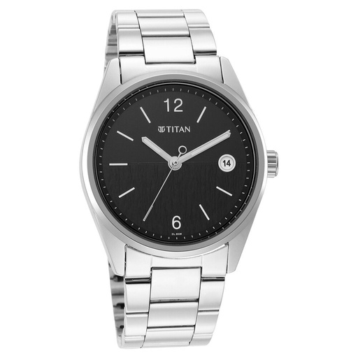 [1729sm08] Titan Neo Black Dial Analog with Date Stainless Steel Strap watch for Men