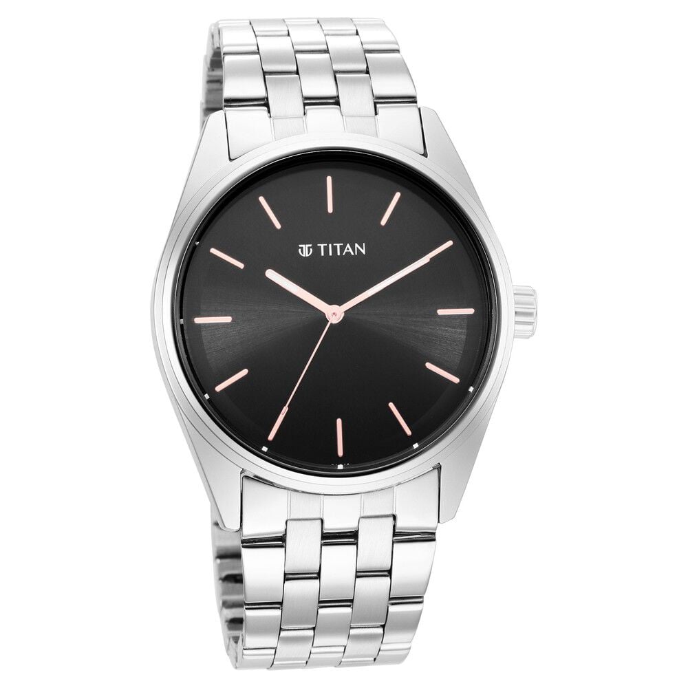 [1866sm01] Titan Workwear Quartz Analog Black Dial Silver Stainless Steel Strap Watch For Men