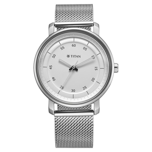 [1884sm01] Titan Workwear Quartz Analog Silver Dial Stainless Steel Strap Watch for Men