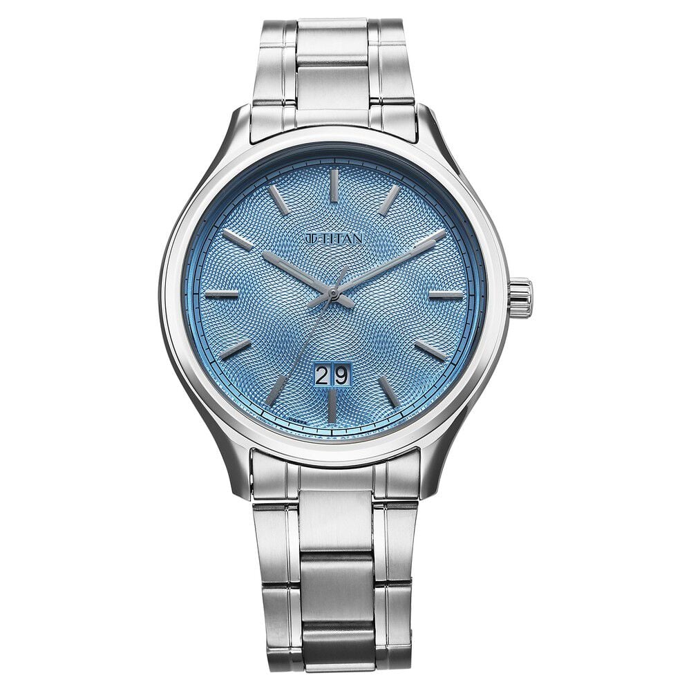 [10033sm01] Titan Palette Of Time Quartz Analog with Date Blue Dial Stainless Steel Strap Watch For Men