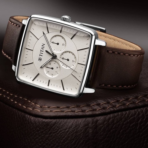 [90147sl01] Titan Avant Garde Quartz Multifunction Silver Dial Leather Strap watch for Men