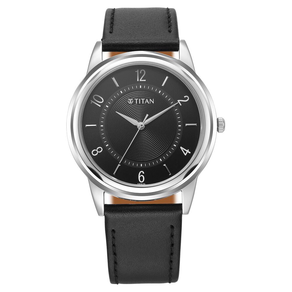 [1638sl02] Titan Karishma Zing Quartz Analog Black Dial Leather Strap Watch for Men