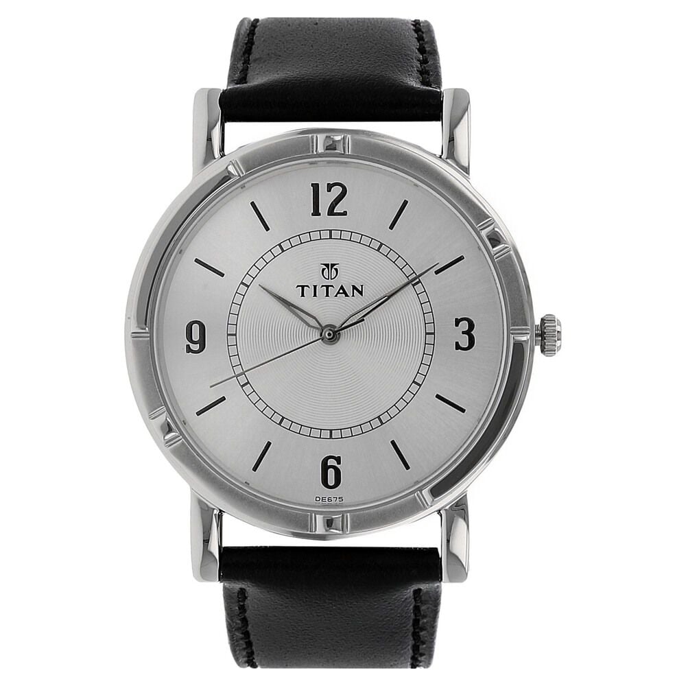 [1639sl03] Titan Quartz Analog Silver Dial Leather Strap Watch for Men