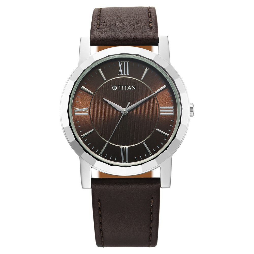 [1644sl01] Titan Karishma Zing Quartz Analog Brown Dial Leather Strap Watch for Men