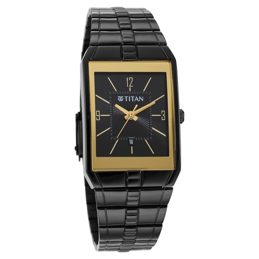 [9151nm01] Titan Quartz Analog Black Dial Stainless Steel Strap Watch for Men