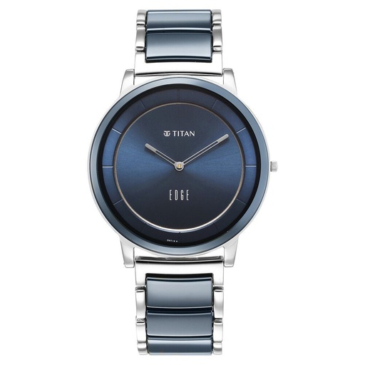[1878kd02] Titan Edge Fusion Quartz Analog Blue Dial Blue Steel & Ceramic Strap Watch for Men