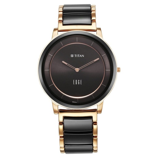 [1878kd03] Titan Edge Fusion Quartz Analog Black Dial Black Steel & Ceramic Strap Watch for Men