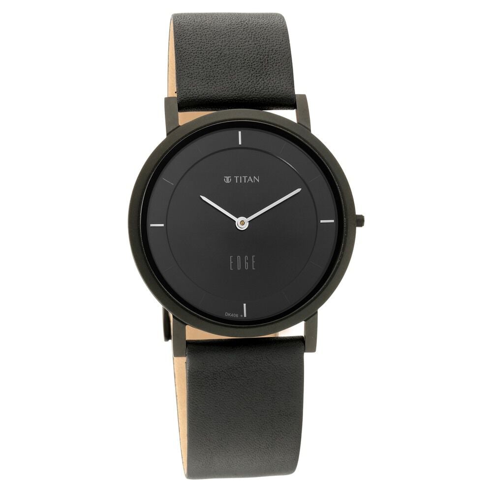 [1595nl04] Titan Edge Black Dial Quartz Leather Strap Watch for Men