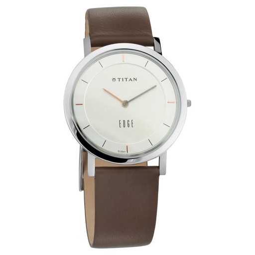 [1595sl03] Titan Edge Silver Dial Analog Stainless Steel Leather Strap Watch for Men