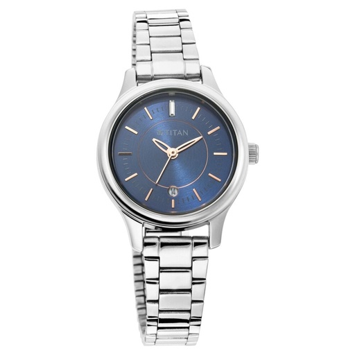 [2638sm01] Titan Quartz Analog with Date Blue Dial Metal Strap Watch for Women