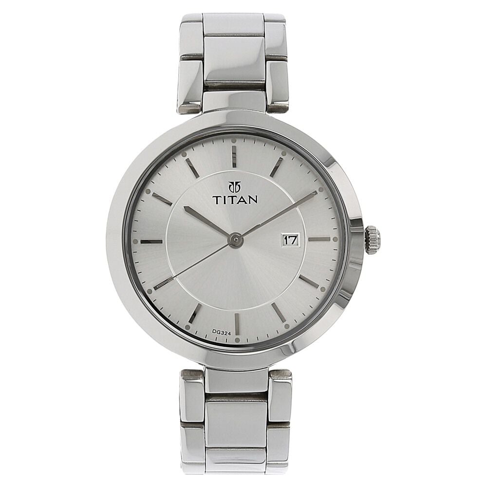 [2480sm07] Titan Workwear Silver Dial Women Watch With Stainless Steel Strap