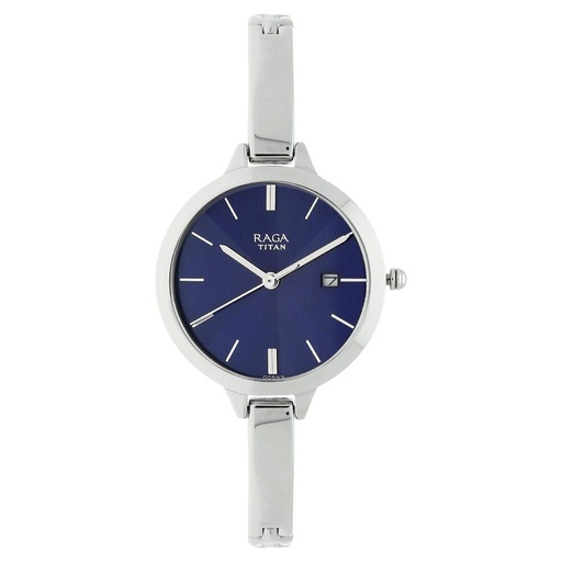 [2578sm01] Titan Raga Viva Blue Dial Analog with Date Metal Strap Watch for Women