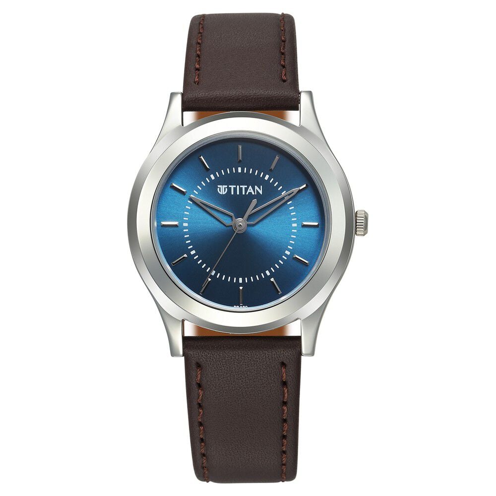 [1648sl01] Titan Karishma Zing Quartz Analog Blue Dial Leather Strap Watch for Men