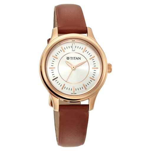 [2638wl01] Titan Quartz Analog Silver Dial Tan Leather Strap Watch For Women