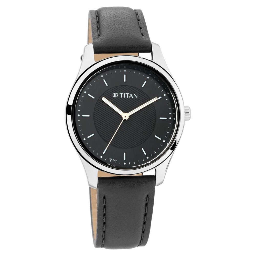 [2639sl01] Titan Workwear Black Dial Women Watch With Leather Strap