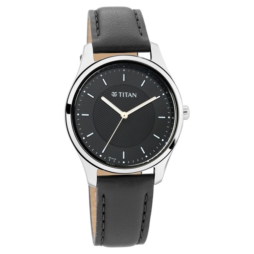 [2639sl01] Titan Workwear Black Dial Women Watch With Leather Strap