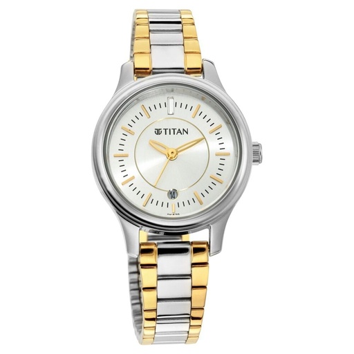 [2638bm01] Titan Quartz Analog with Date Silver Dial Metal Strap Watch for Women