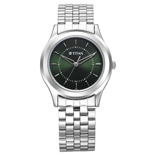 [1648sm01] Titan Karishma Zing Quartz Analog Green Dial Silver Stainless Steel Strap Watch For Men